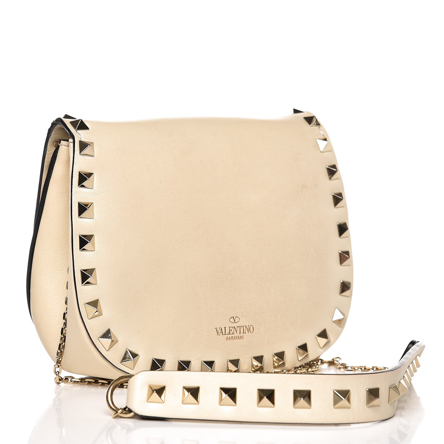 Vitello Rockstud Crossbody Saddle Bag Ivory