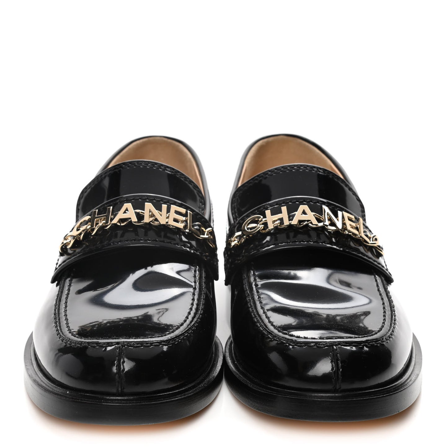Shiny Calfskin Logo Loafers 38 Black