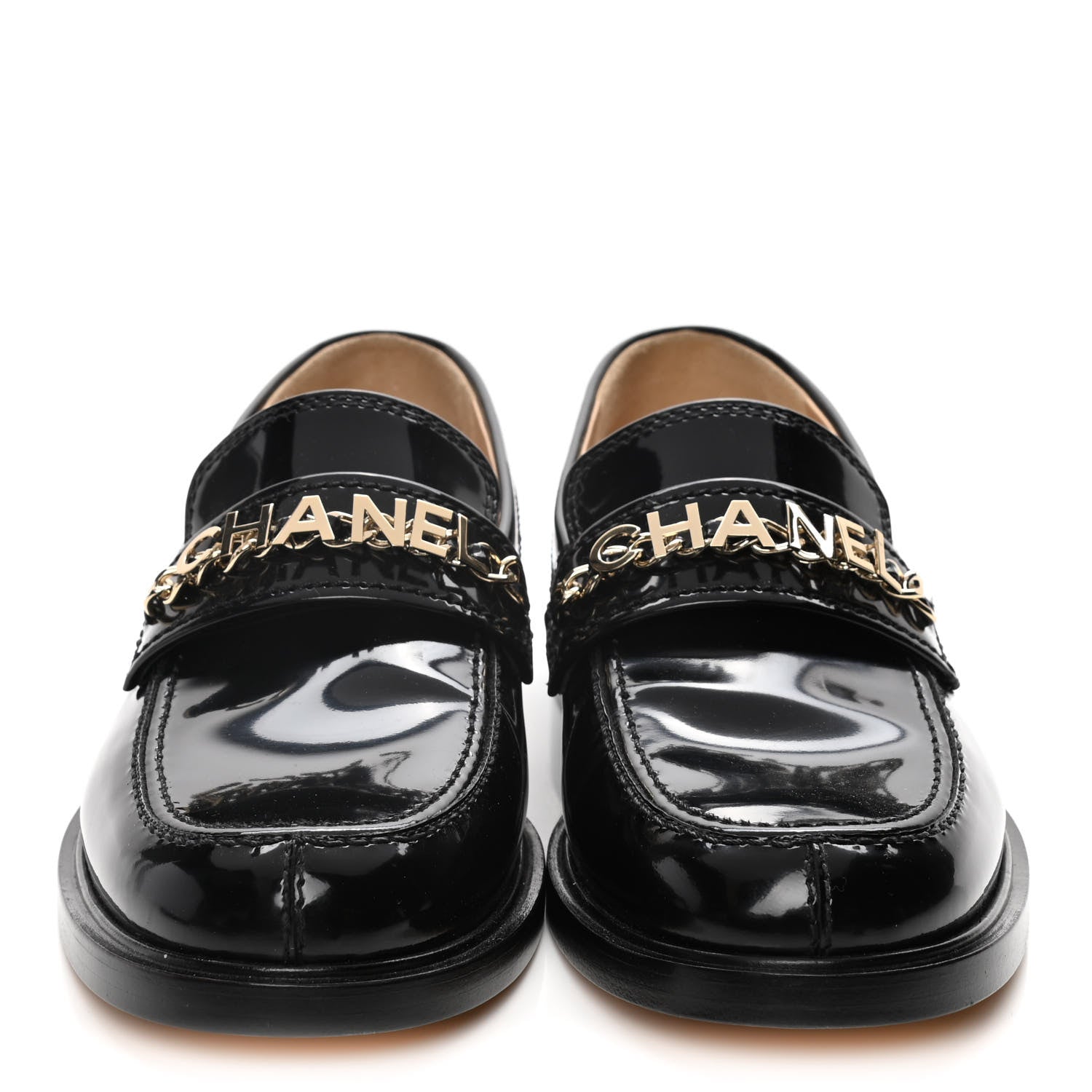 Chanel Shiny Calfskin Logo Loafers 38 Black 2 of 15