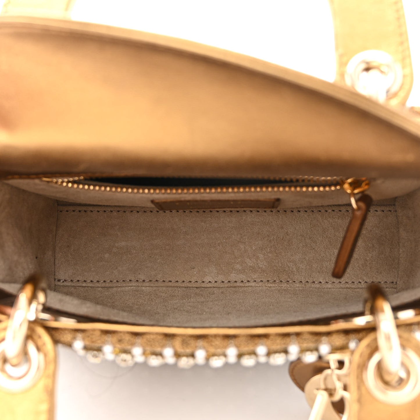 Metallic Calfskin Crystal Mini Lady Dior Gold