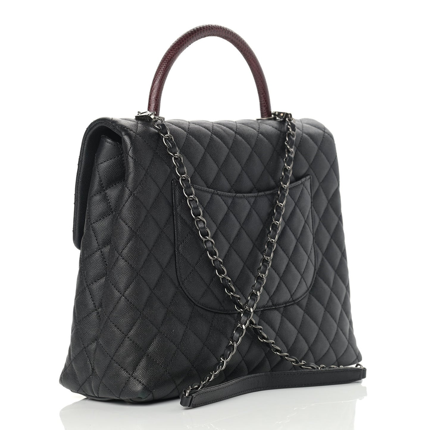 Caviar Lizard Quilted Large Coco Handle Flap Black
