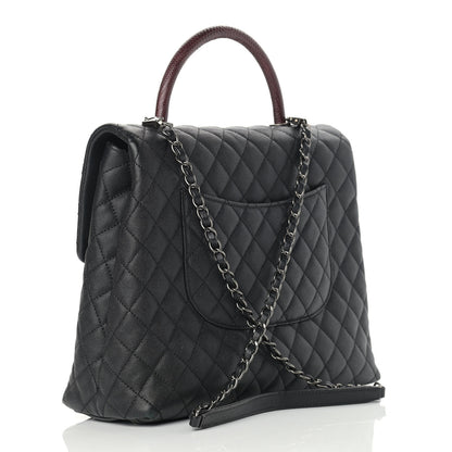 Chanel Caviar Lizard Quilted Large Coco Handle Flap Black 3 of 13