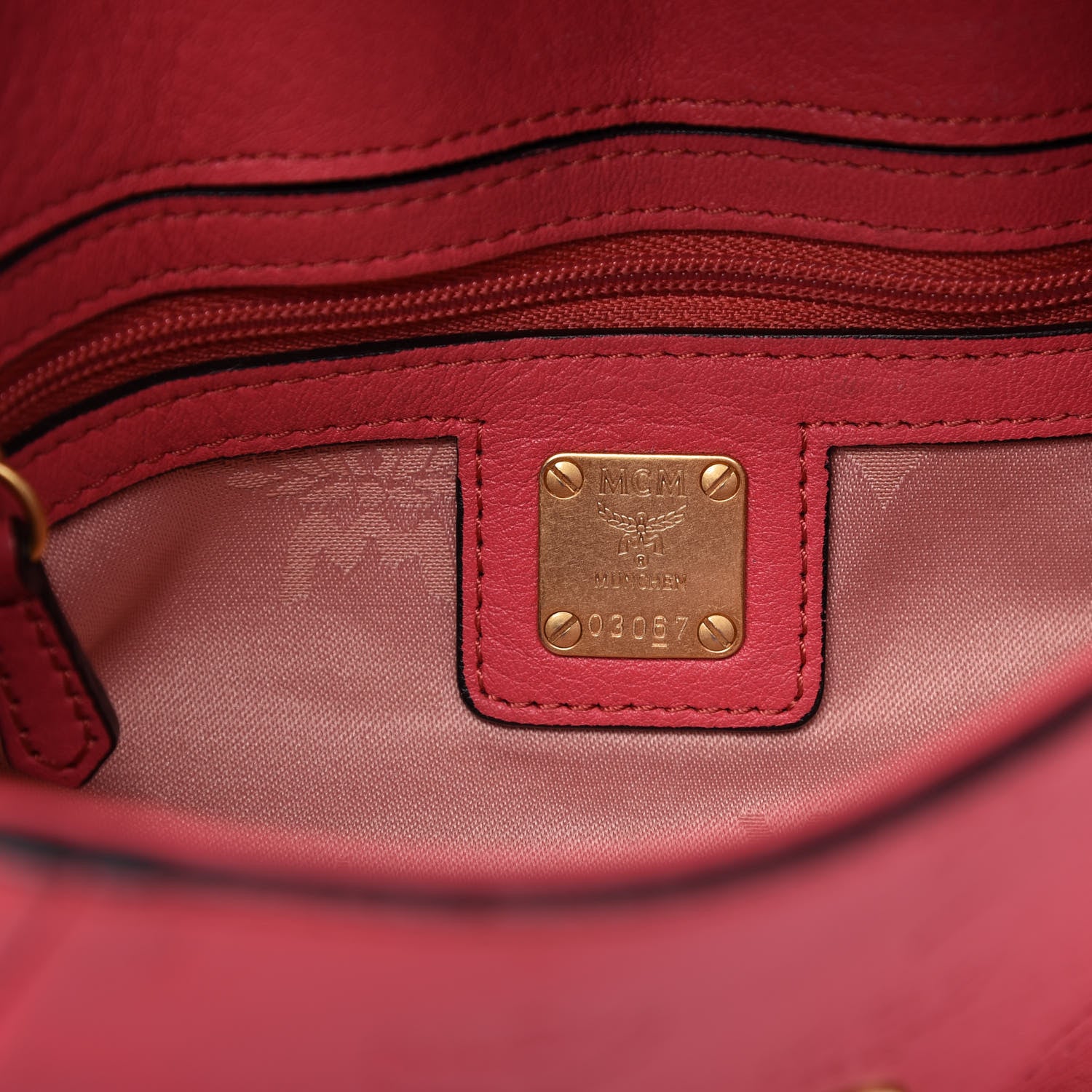 MCM Calfskin Ottomar Monogram Shoulder Bag Pink 8 of 9