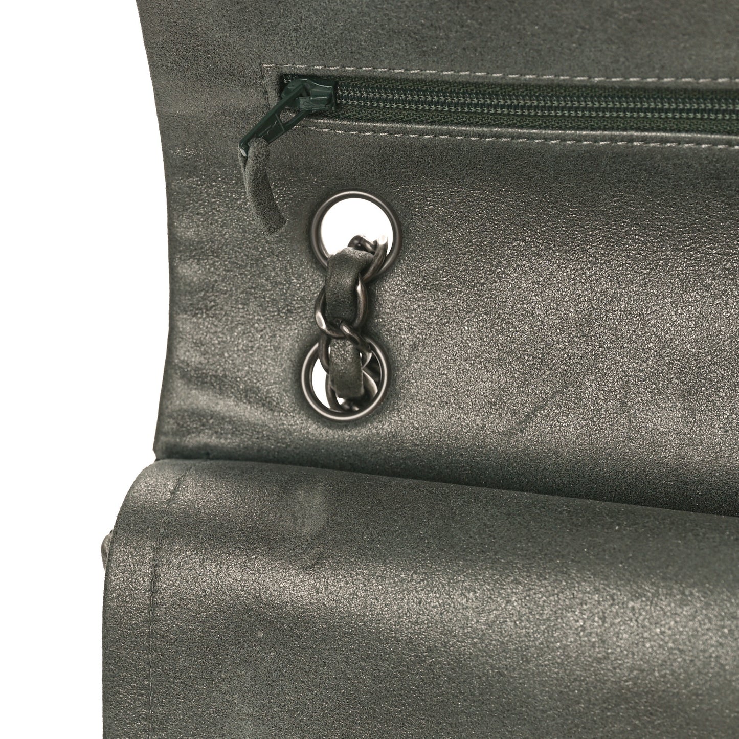 Iridescent Lambskin Quilted Medium Double Flap Charcoal Grey