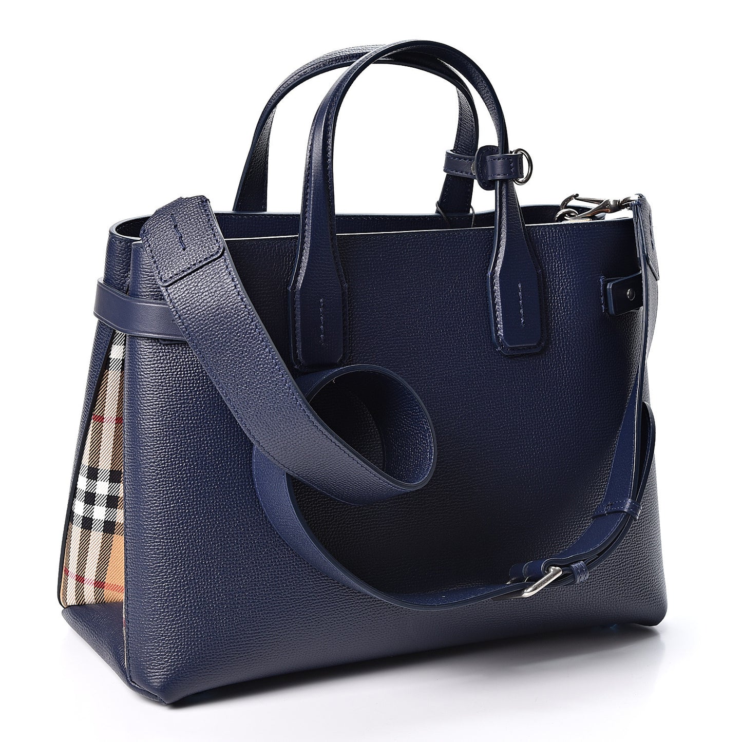 Derby Calfskin Vintage Check Medium Banner Tote Regency Blue