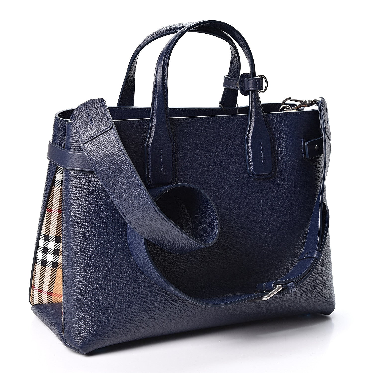 Burberry Derby Calfskin Vintage Check Medium Banner Tote Regency Blue 2 of 9