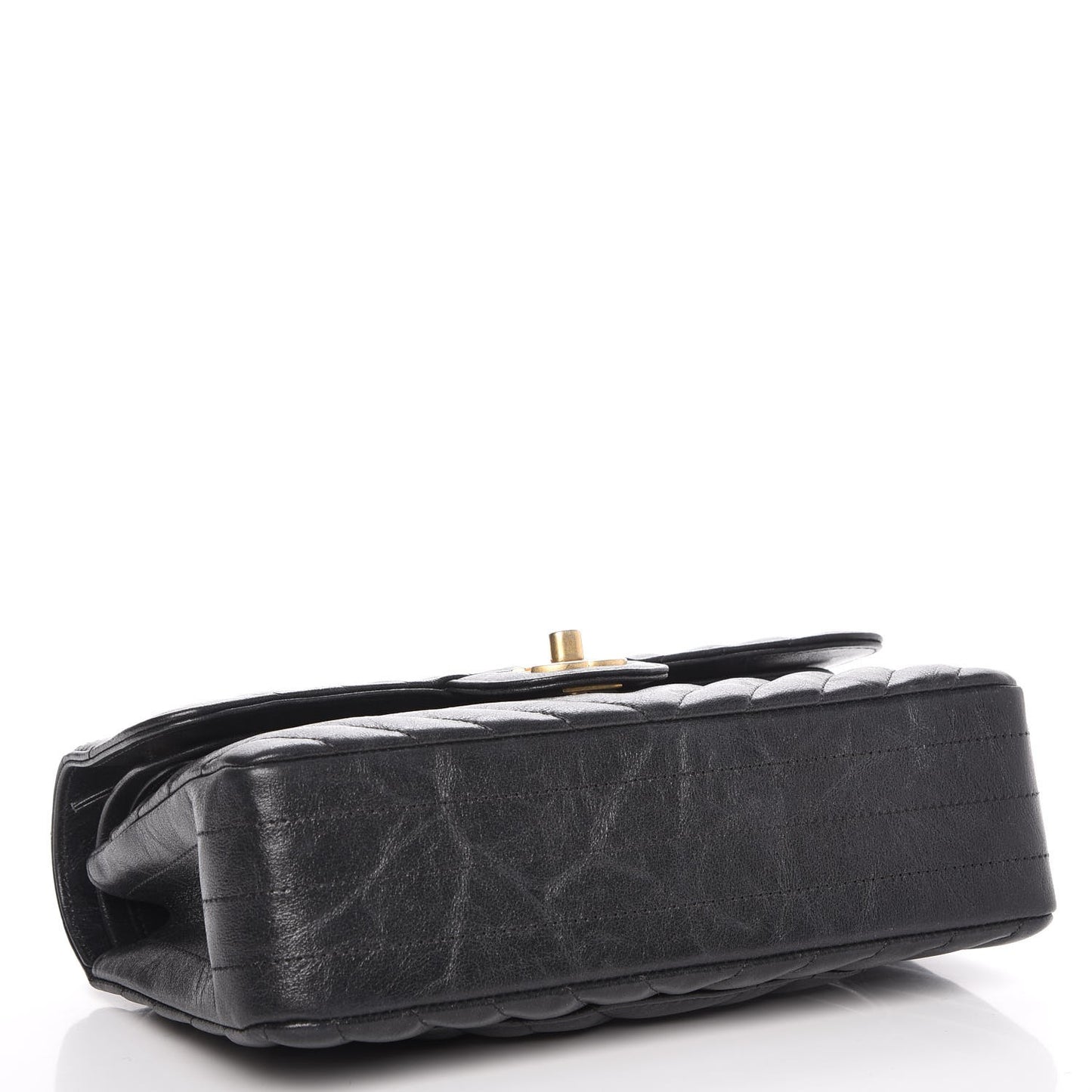 Metallic Crumpled Calfskin Quilted Small Double Flap Black