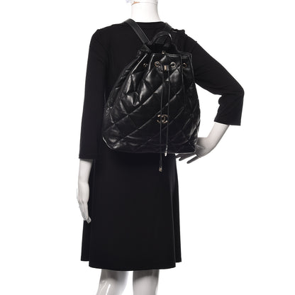 Chanel Lambskin Quilted Drawstring Backpack Black 2 of 14