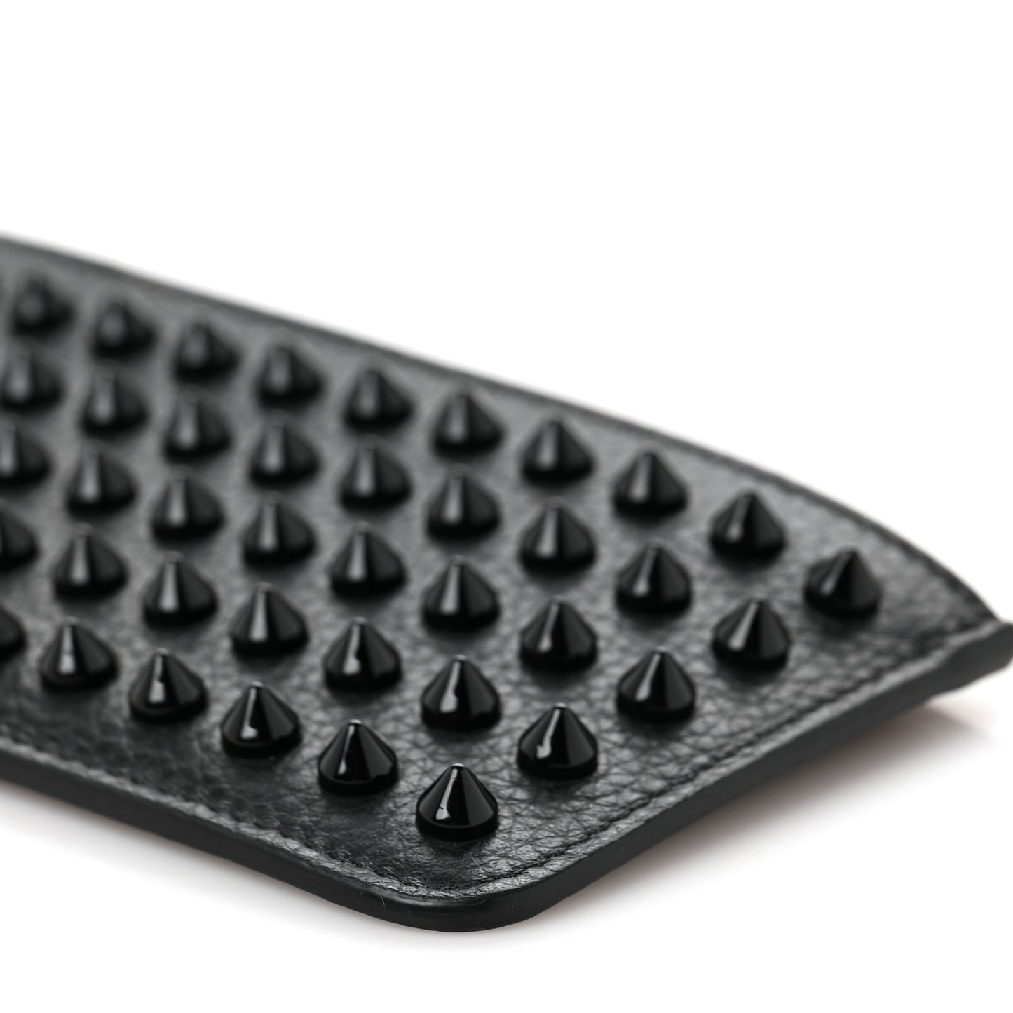 Grained Calfskin Spikes Zip Card Holder Black