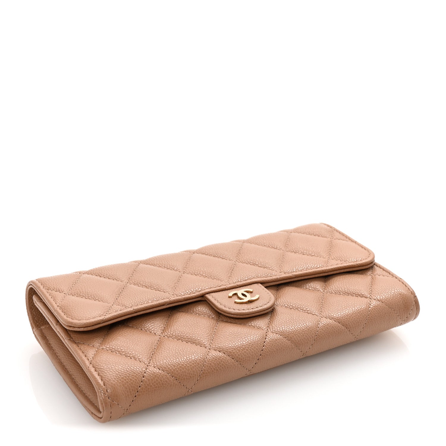 Chanel Caviar Quilted Large Gusset Flap Wallet Beige 4 of 9
