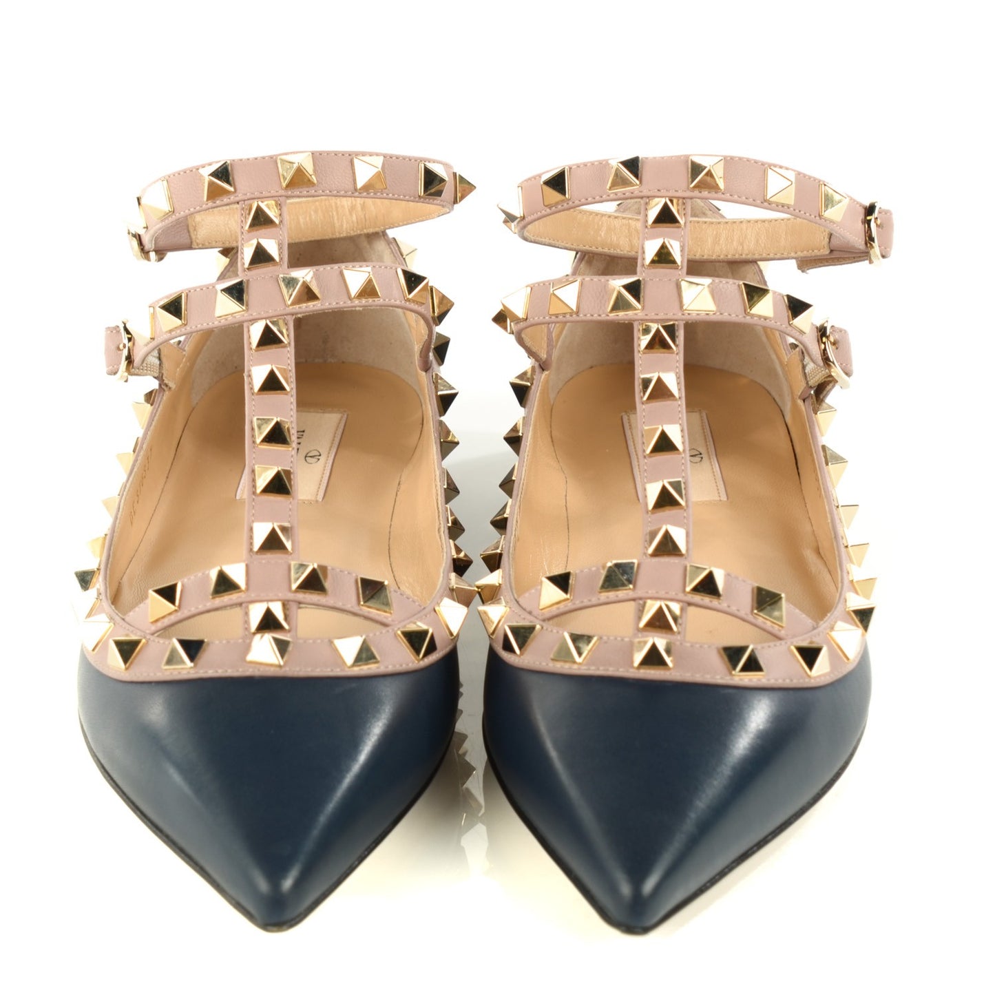 Nappa Rockstud Cage Ballerina Flats 37 Marine Poudre