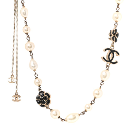 Chanel Pearl Enamel CC Camellia Short Necklace Black 3 of 4