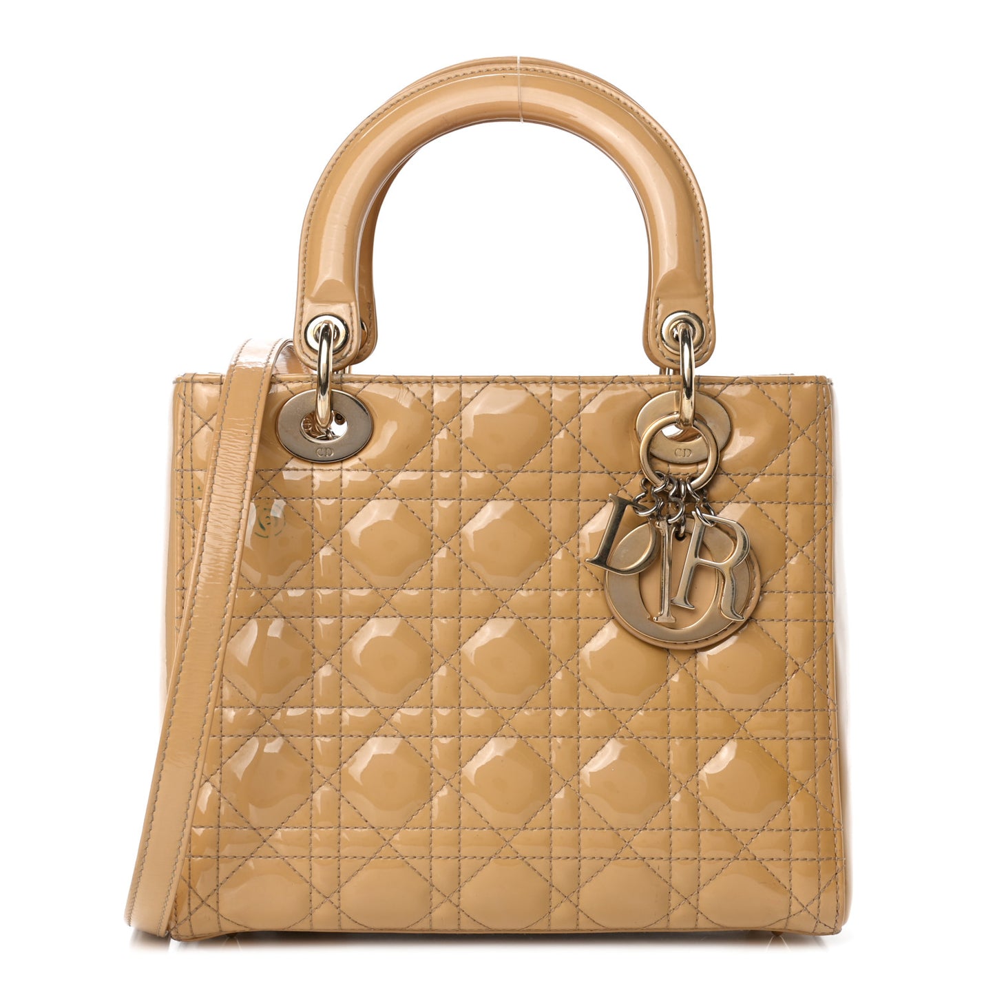 Patent Cannage Medium Lady Dior Beige