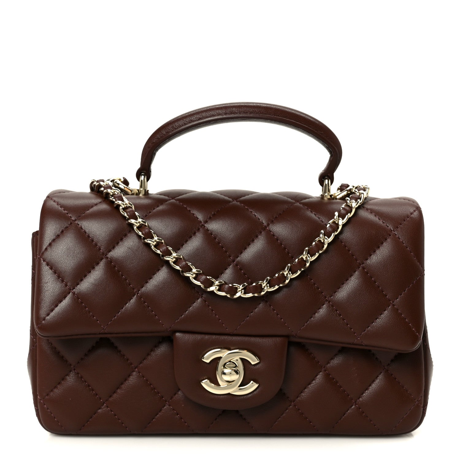 CHANEL ブラウン キルティング バッグ Chanel Shiny Crumpled Calfskin Quilted Nano 31 Shopping Bag Brown
