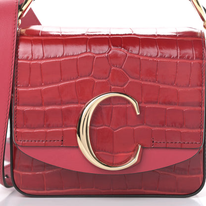 Chloe Calfskin Crocodile Embossed Mini C Double Carry Dusky Red 8 of 10