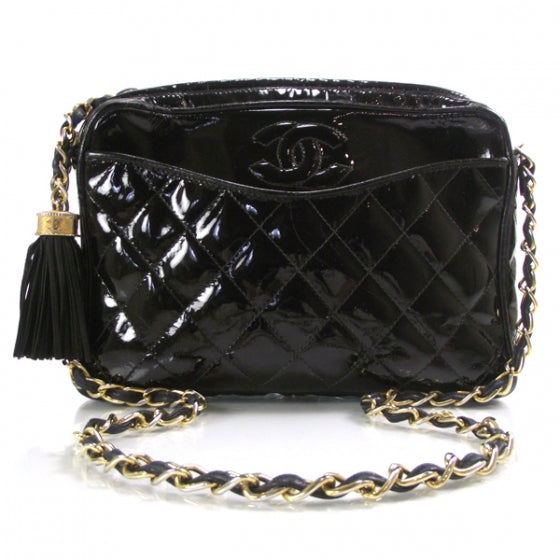 Vintage Patent Quilted Tassel Camera Case
