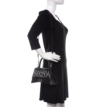 Balenciaga Shiny Box Calfskin Graffiti Logo Small Hourglass Top Handle Bag Black Silver 2 of 10