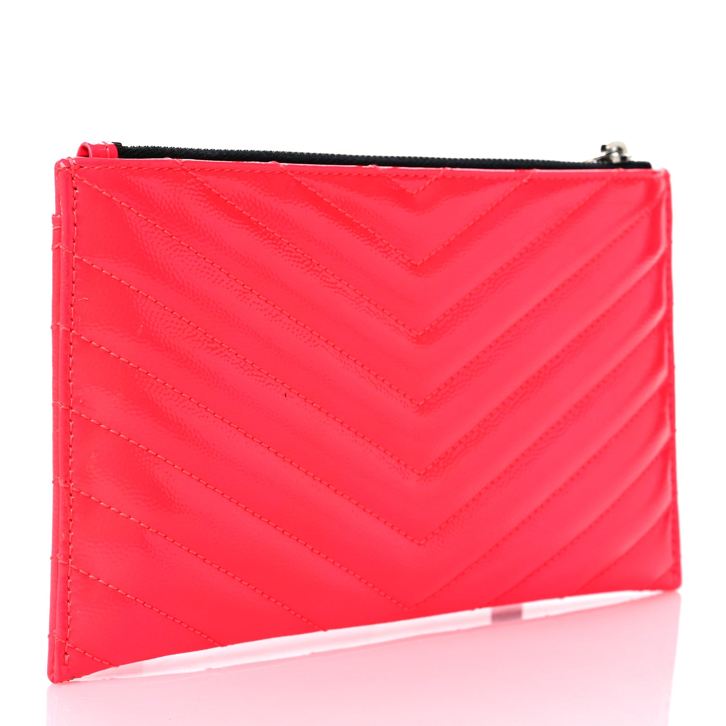 Patent Grain De Poudre Matelasse Chevron Monogram Bill Pouch Neon Pink