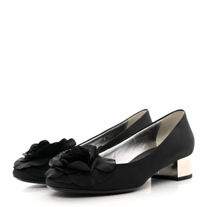 Chanel Grosgrain Camellia Pumps 39.5 Black 3 of 8
