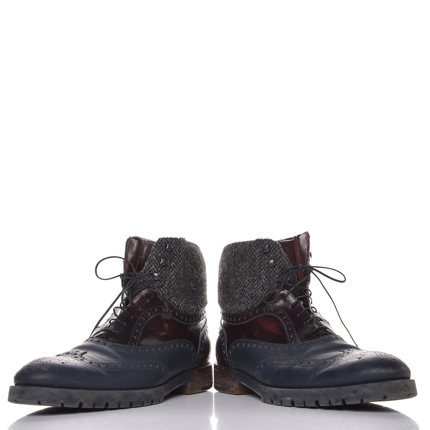Mens Calfskin Tweed Oxford Lace Up Boots 9.5 Grey Brown