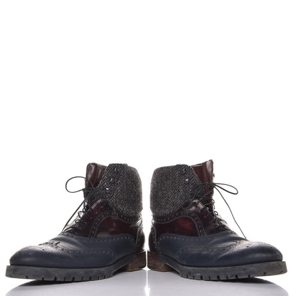 Louis Vuitton Mens Calfskin Tweed Oxford Lace Up Boots 9.5 Grey Brown 6 of 15