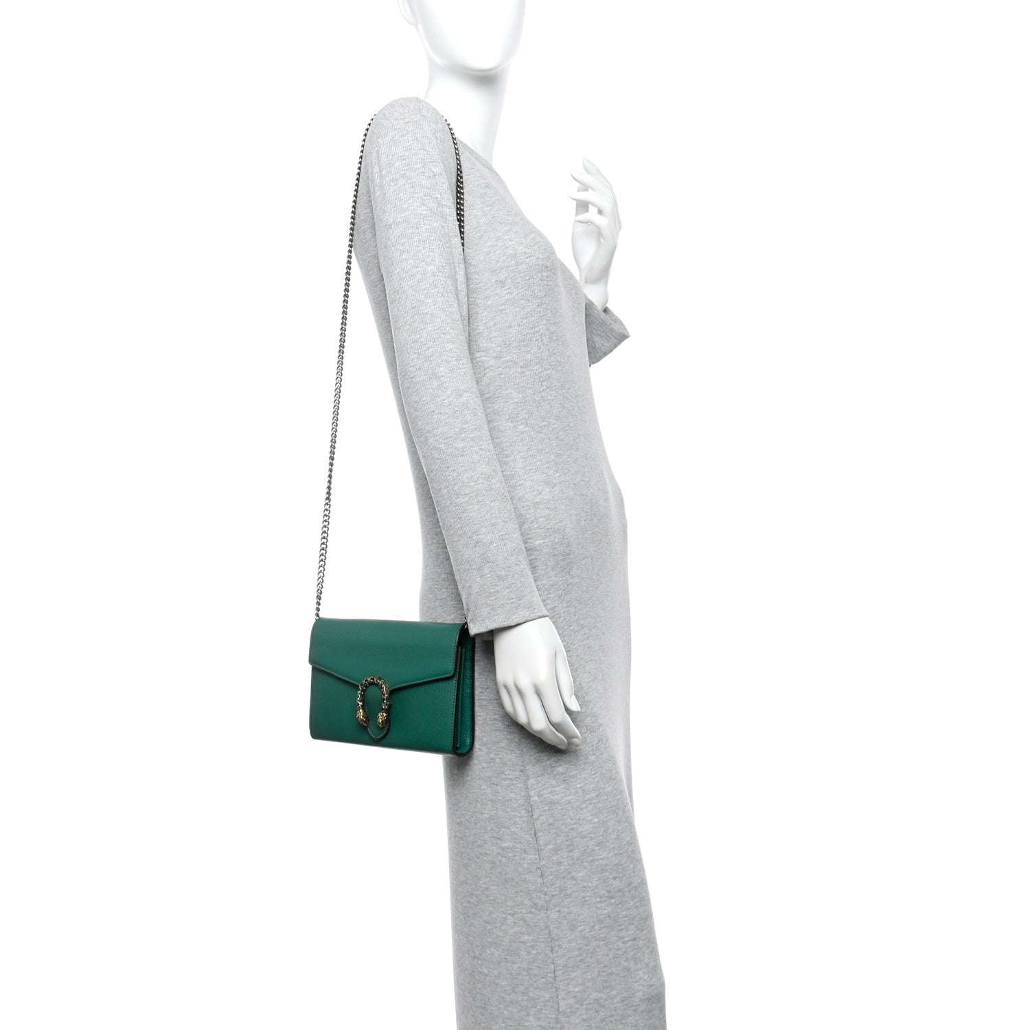 Gucci Calfskin Mini Dionysus Chain Wallet Emerald 2 of 14