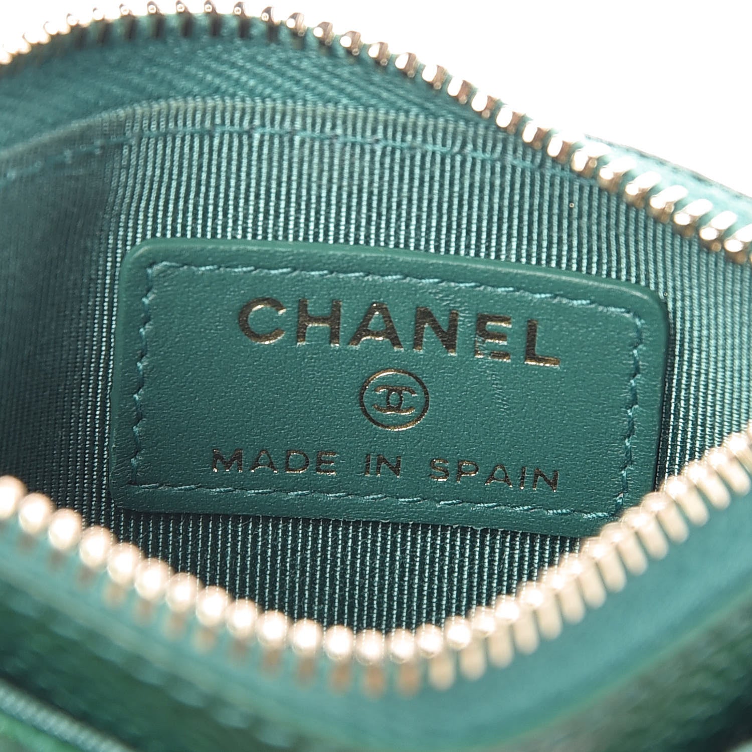 Chanel Metallic Caviar Quilted CC Zip Card Holder Green 6 of 8