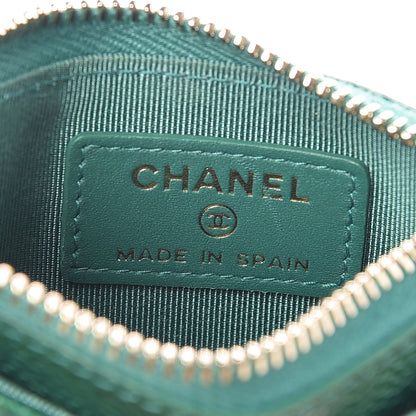 Chanel Metallic Caviar Quilted CC Zip Card Holder Green 6 of 8
