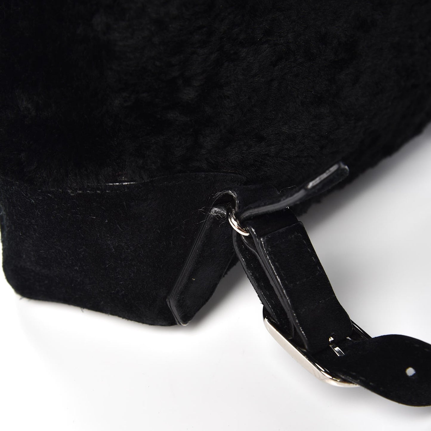 Suede Shearling Classic Silver Hardware Traveler Backpack Black