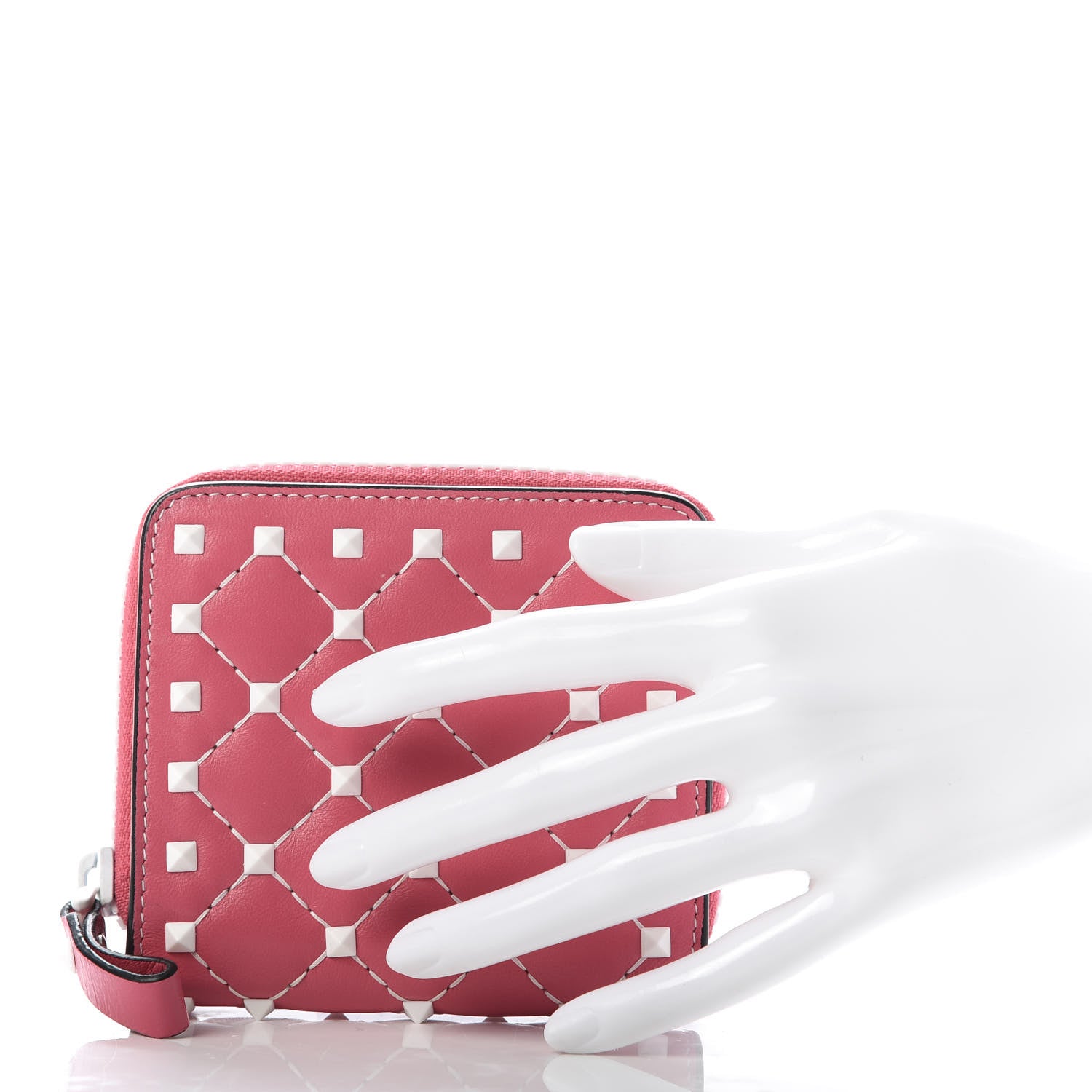 Valentino Garavani Lambskin Free Rockstud Spike Compact Zip Around Wallet Shadow Pink 2 of 9