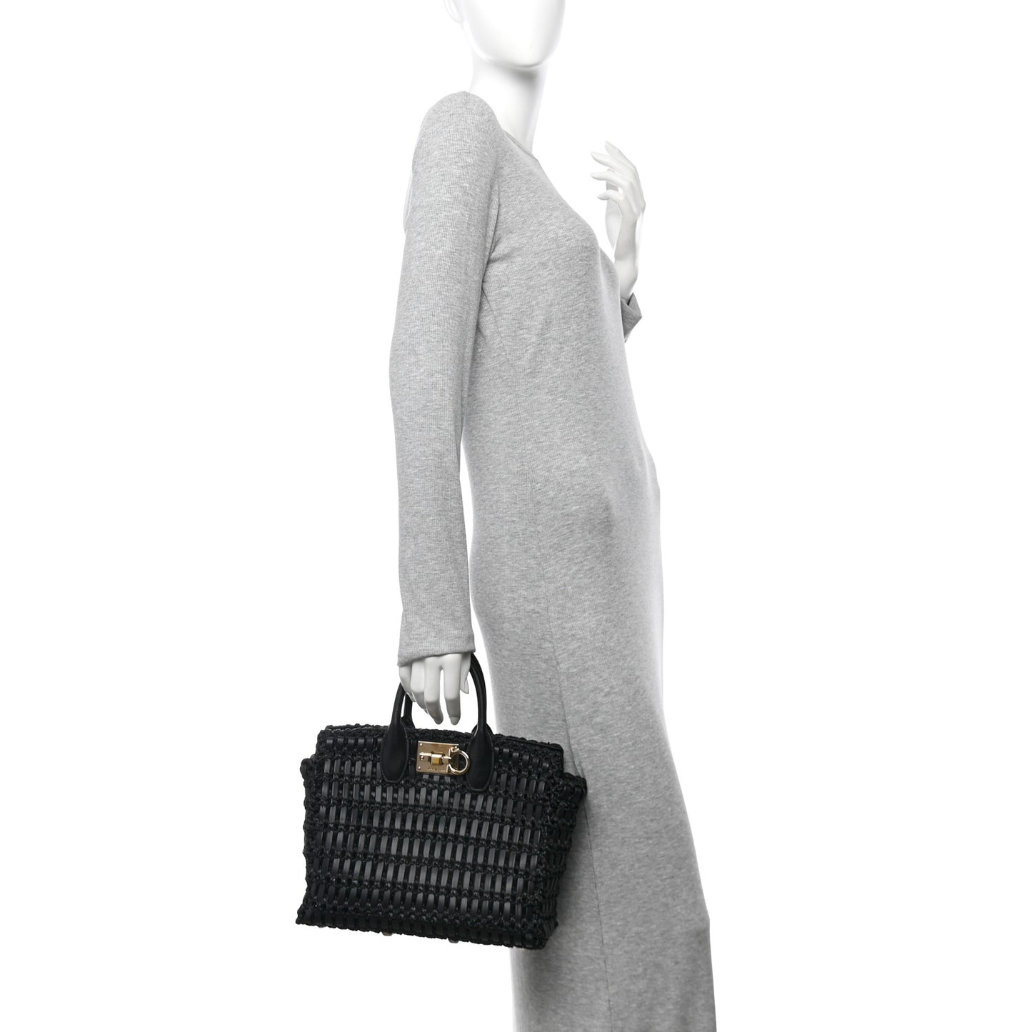 Raffia Calfskin The Studio Box Tote Black