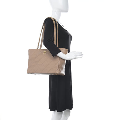 Chanel Calfskin Quilted Chain Shopping Tote Beige 2 of 10