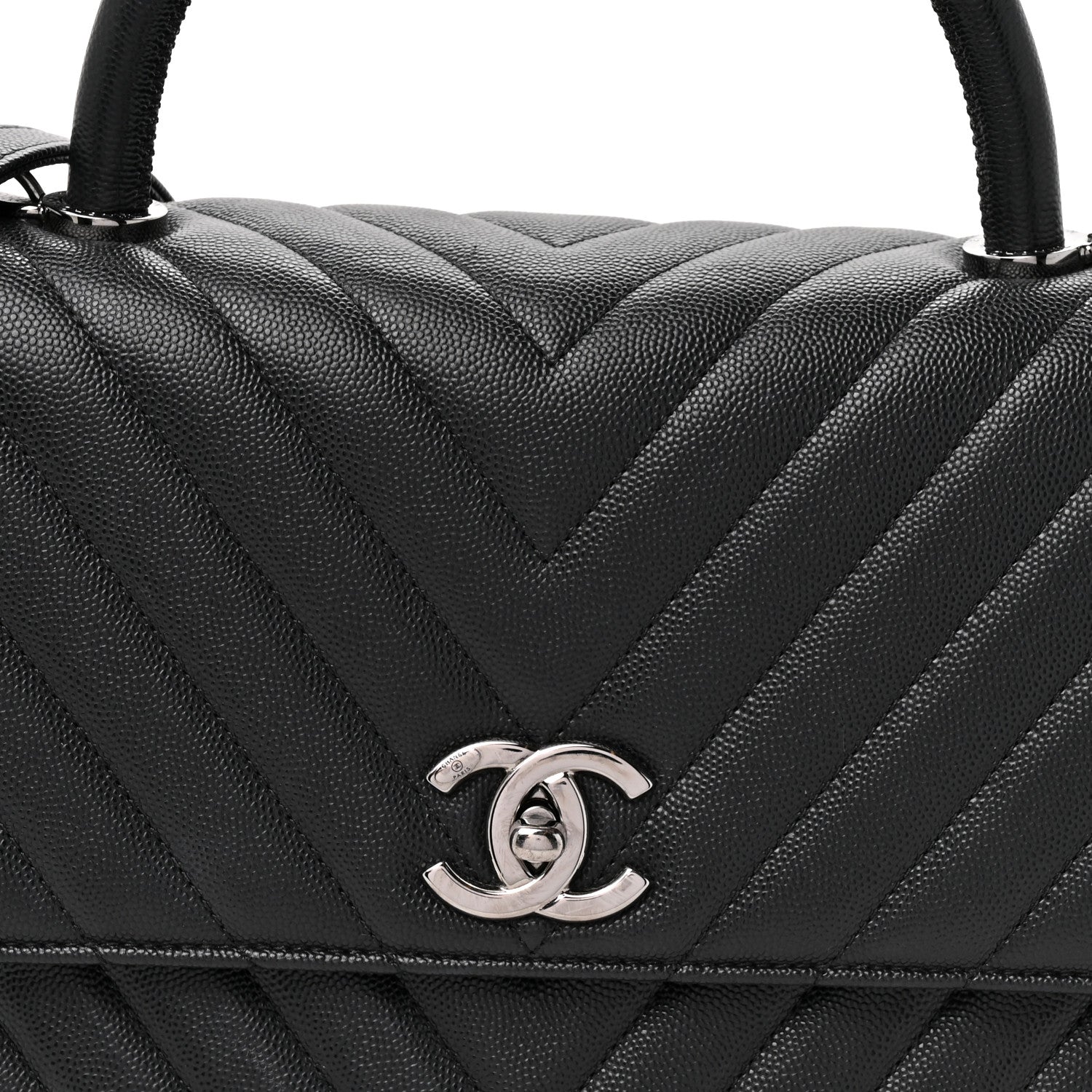 Chanel Caviar Chevron Quilted Medium Coco Handle Flap Black 8 of 12