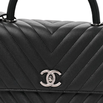 Chanel Caviar Chevron Quilted Medium Coco Handle Flap Black 8 of 12