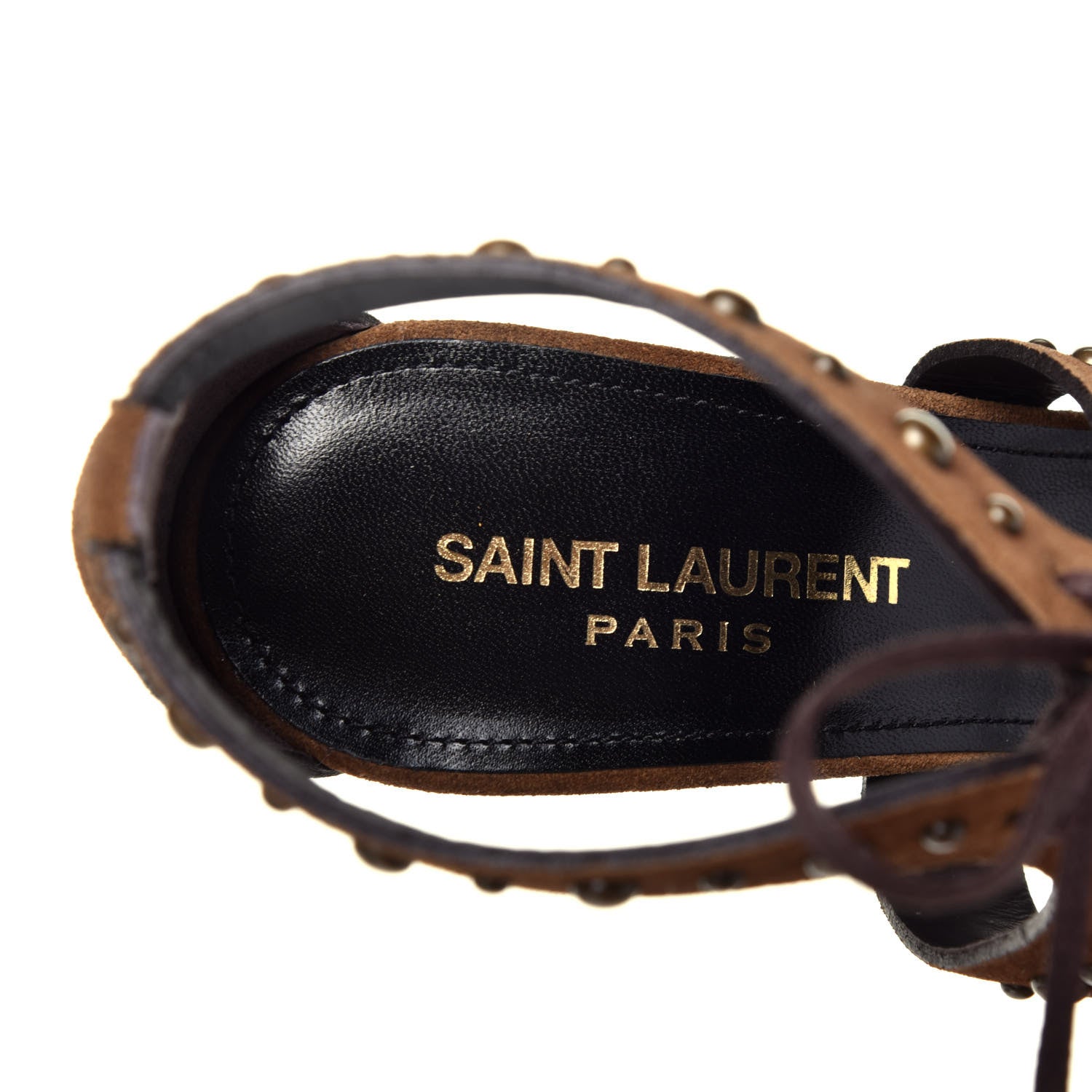 Saint Laurent Suede Studded Iris Sandal Pumps 36.5 Brown 6 of 8