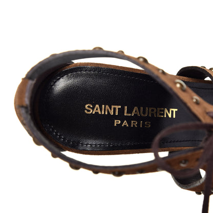 Saint Laurent Suede Studded Iris Sandal Pumps 36.5 Brown 6 of 8