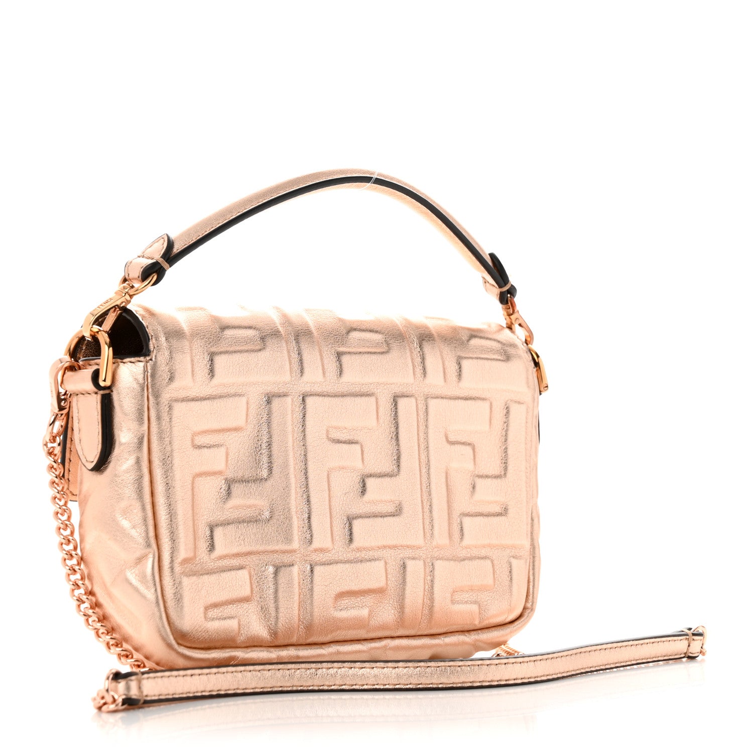 Fendi Vitello Laminato FF 1974 Embossed Mini Baguette Rame 3 of 14