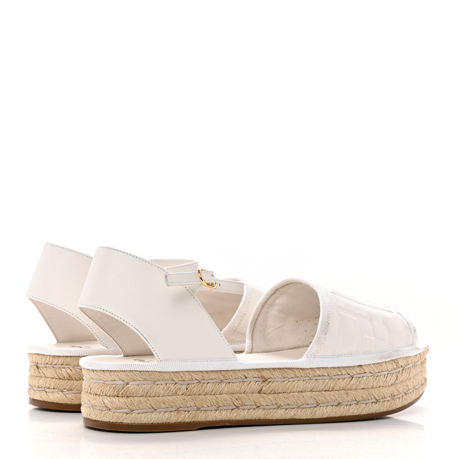 Fendi Nappa FF Embossed Espadrille Platform Sandals 37 Snow 4 of 8