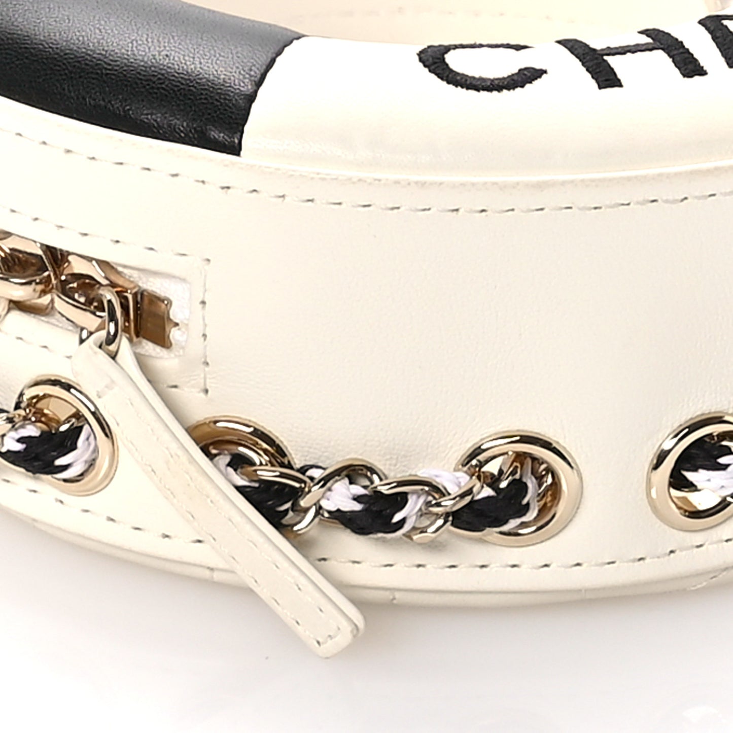 Lambskin Coco Lifesaver Round Bag Black White