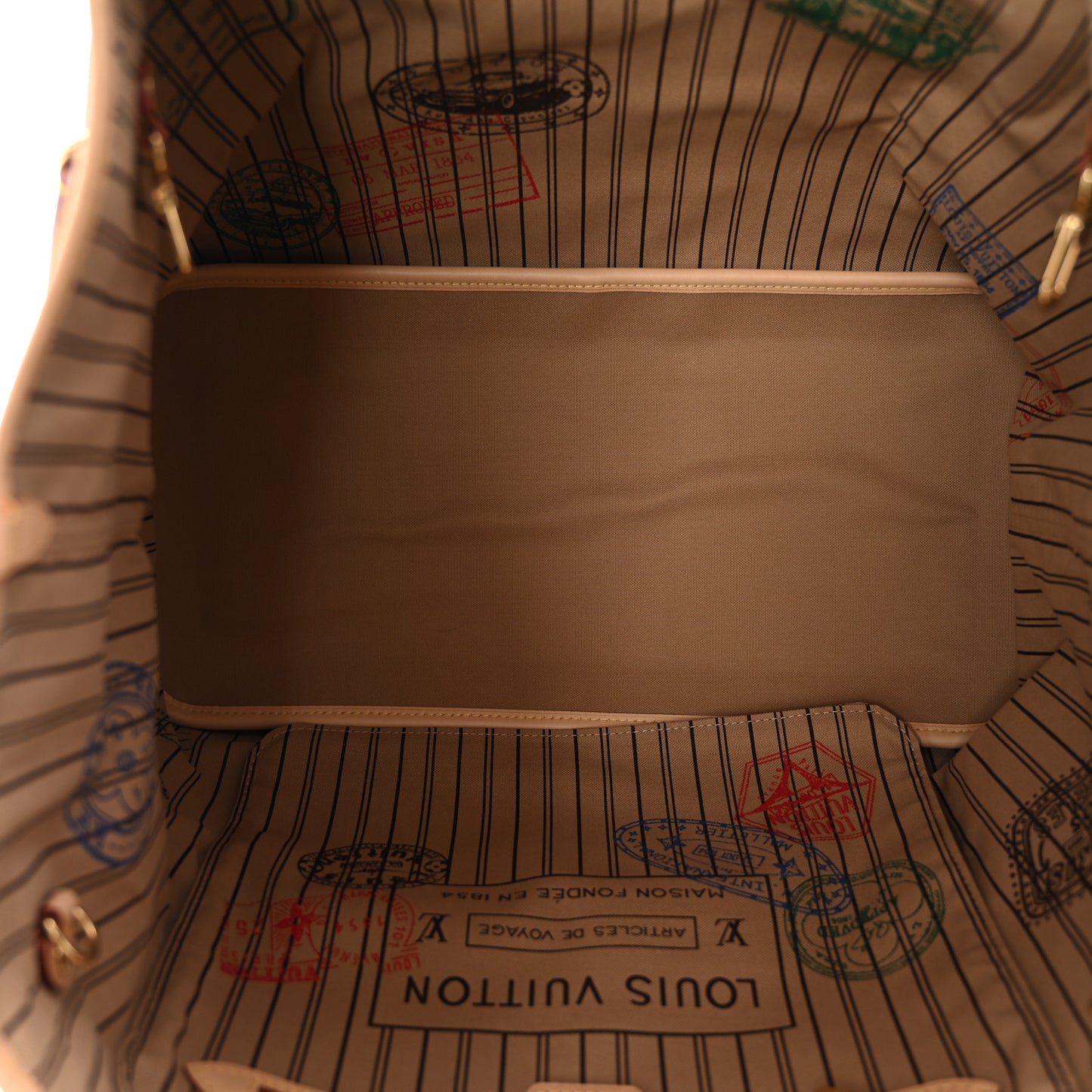 Monogram Stamped Inside Out Neverfull Bandouliere GM Beige