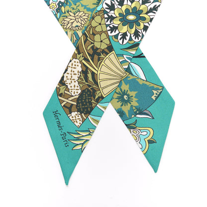 Hermes Silk Fleurs et Papillons de Tissus Twilly Vert Kaki Bronze 2 of 4