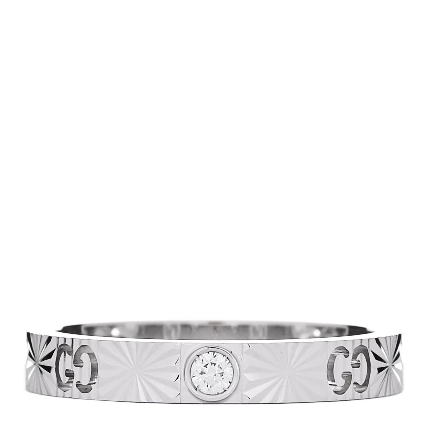 Gucci 18K White Gold Diamond Icon Heart Band Ring 50 5.5 1 of 6