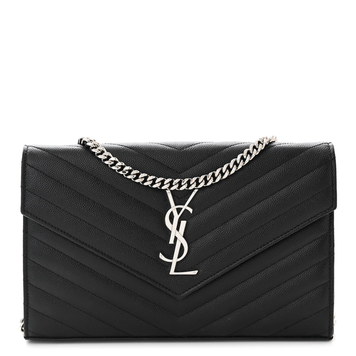 Grain De Poudre Matelasse Chevron Monogram Chain Wallet Black