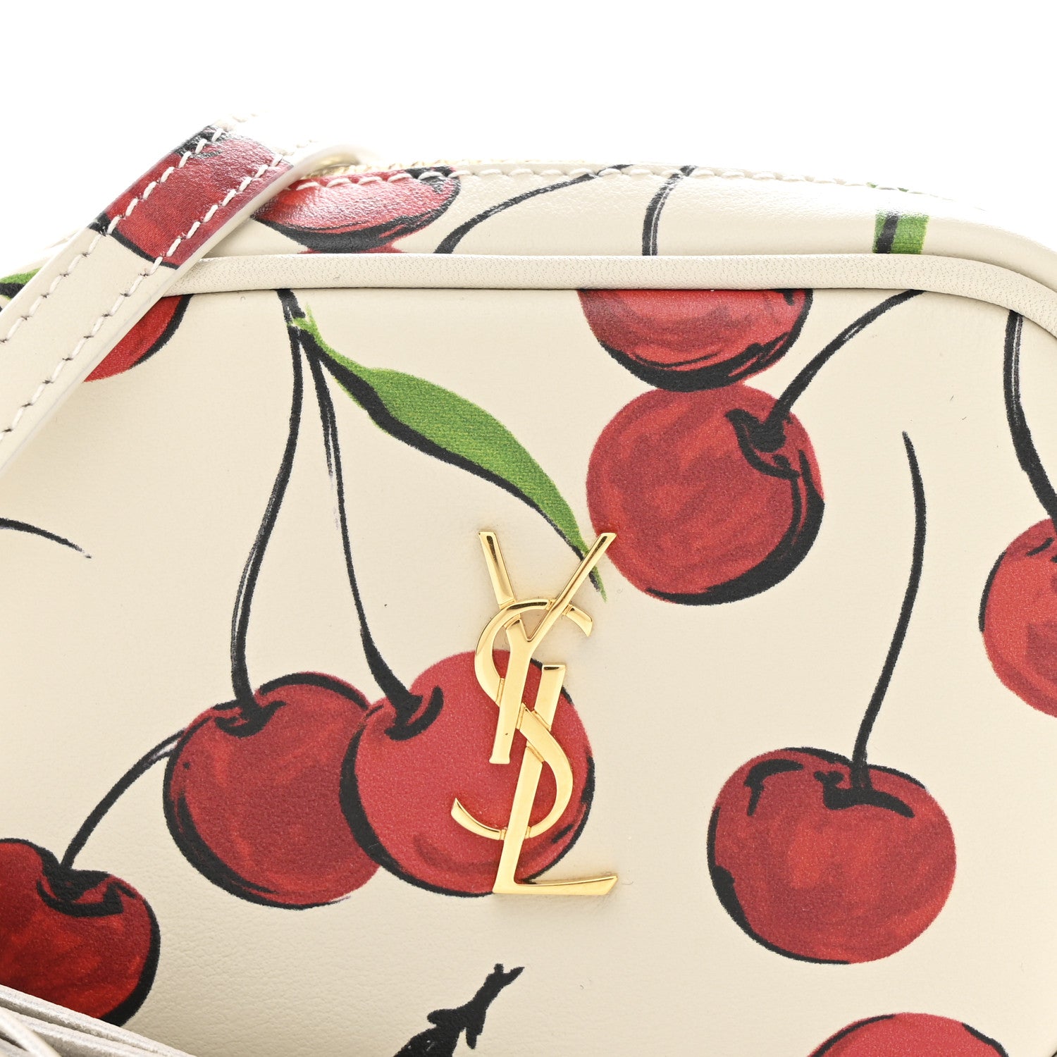 Saint Laurent Calfskin Cherry Print Monogram Baby Lou Camera Bag Crema Soft Red 8 of 11