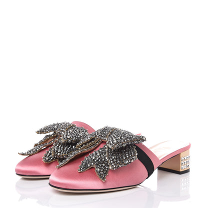 Gucci Silk Satin Crystal Embellished Bow Mules 38.5 Peonia 3 of 9