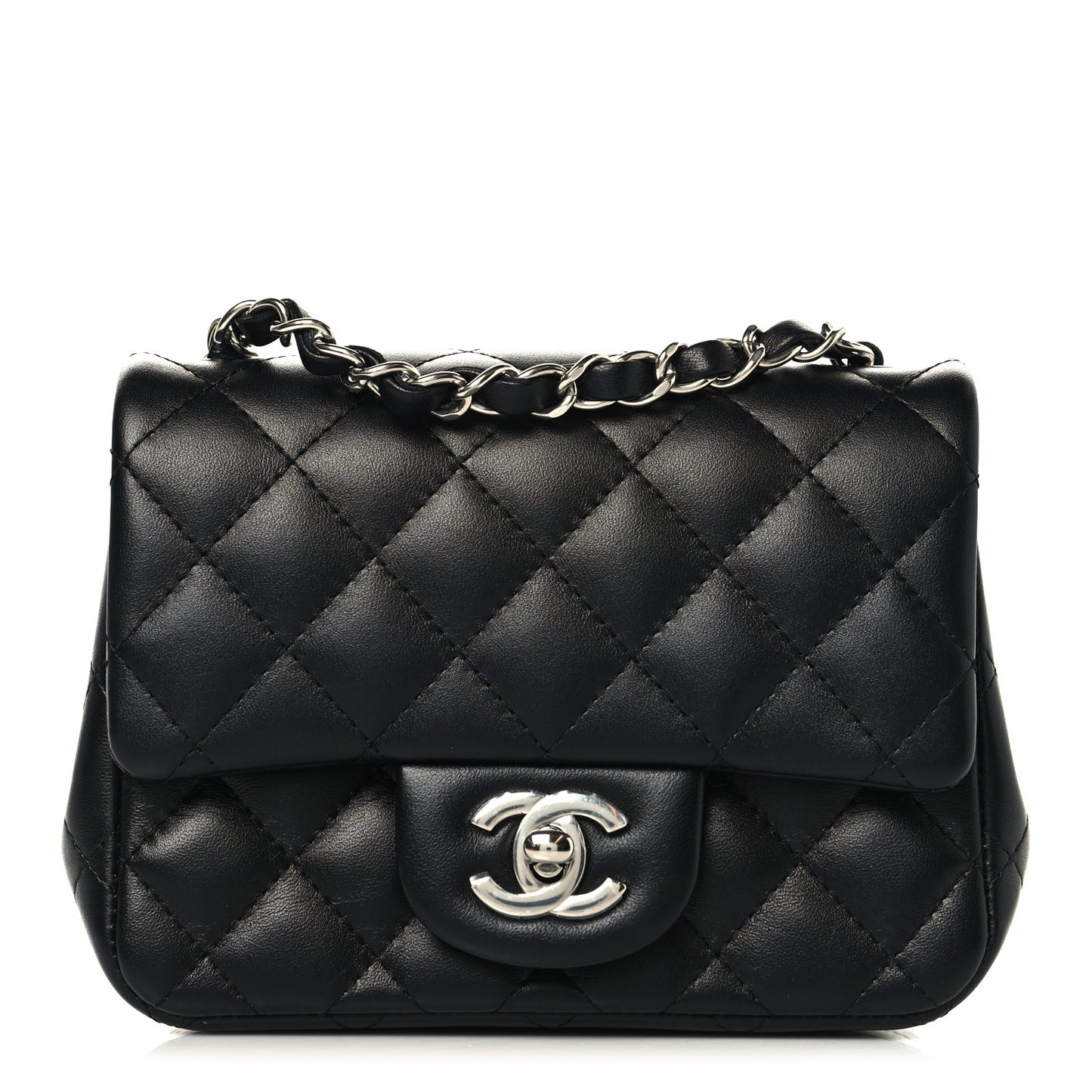 Lambskin Quilted Mini Square Flap Black