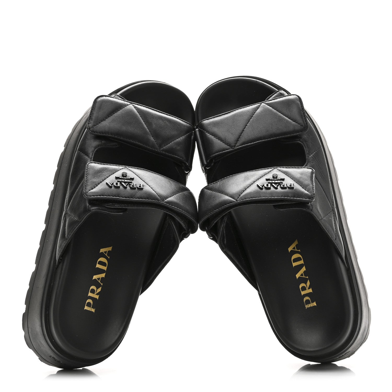 Prada Nappa Quilted Padded Logo Platform Slide Sandals 38 Black 2 of 10
