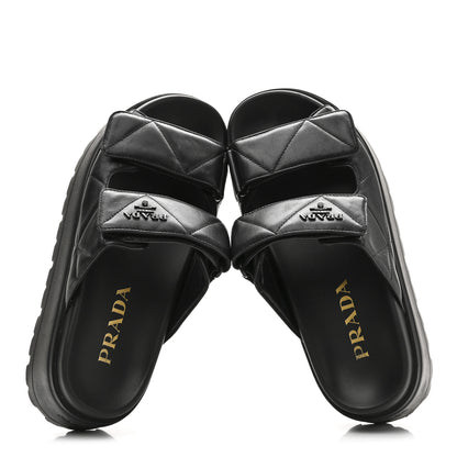 Prada Nappa Quilted Padded Logo Platform Slide Sandals 38 Black 2 of 10