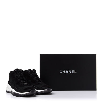 Chanel Fabric Suede Calfskin Womens CC Sneakers 38 Black White 10 of 10