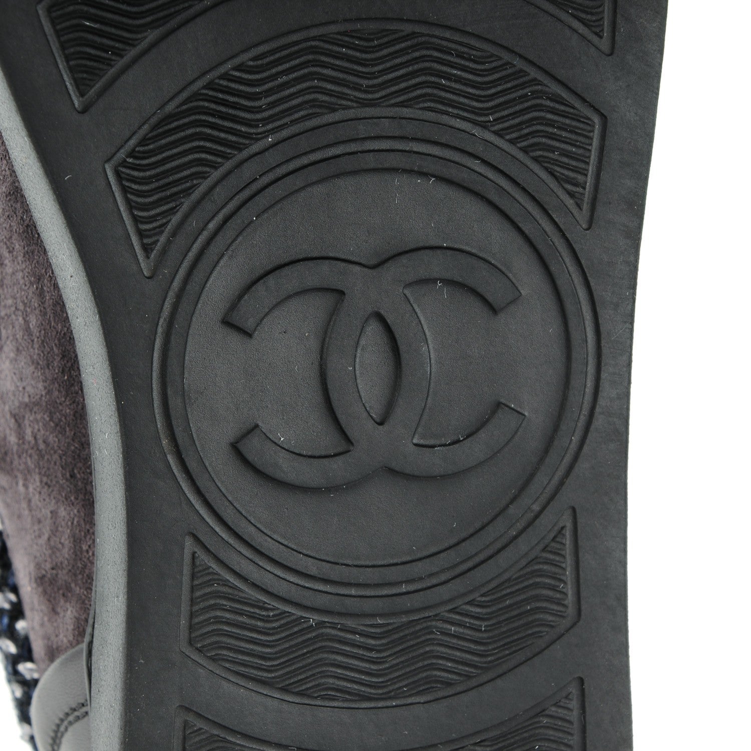 Chanel Suede Calfskin Tweed Low Top Sneakers 37.5 Dark Grey 7 of 9